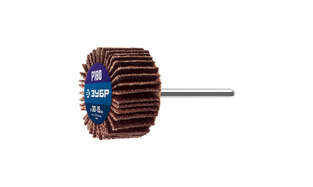 Круг шлифовальный лепестковый d 30 x 15 мм, P180, на шпильке d 3.2 мм ЗУБР Профессионал 36600-180_z01