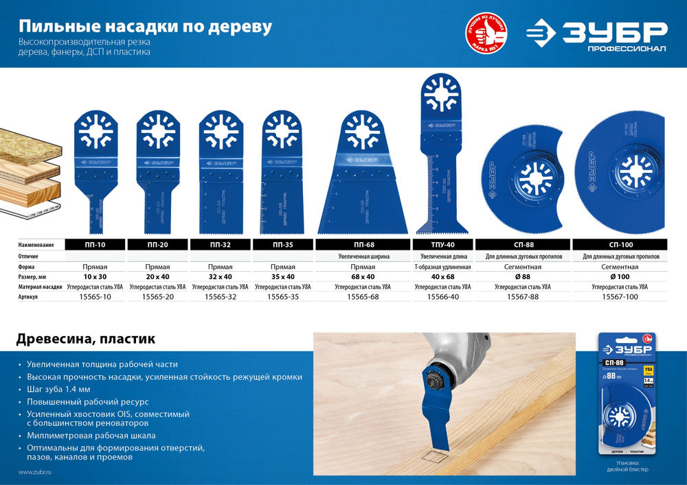 Насадка прямая пильная UniLock 10 x 30 мм OIS-хвост. Профессионал ЗУБР ПП-10 15565-10