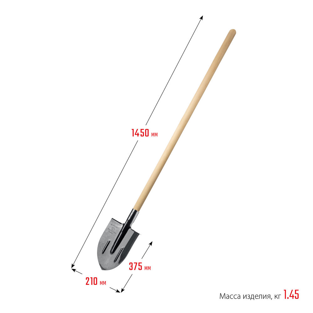 Штыковая лопата тип ЛКО 375х210х1450мм полотно рессор.сталь 1.6мм закалено c ребрами жесткости черенок высш.сорт Профессионал ЗУБР ПРОФИ-5 39455