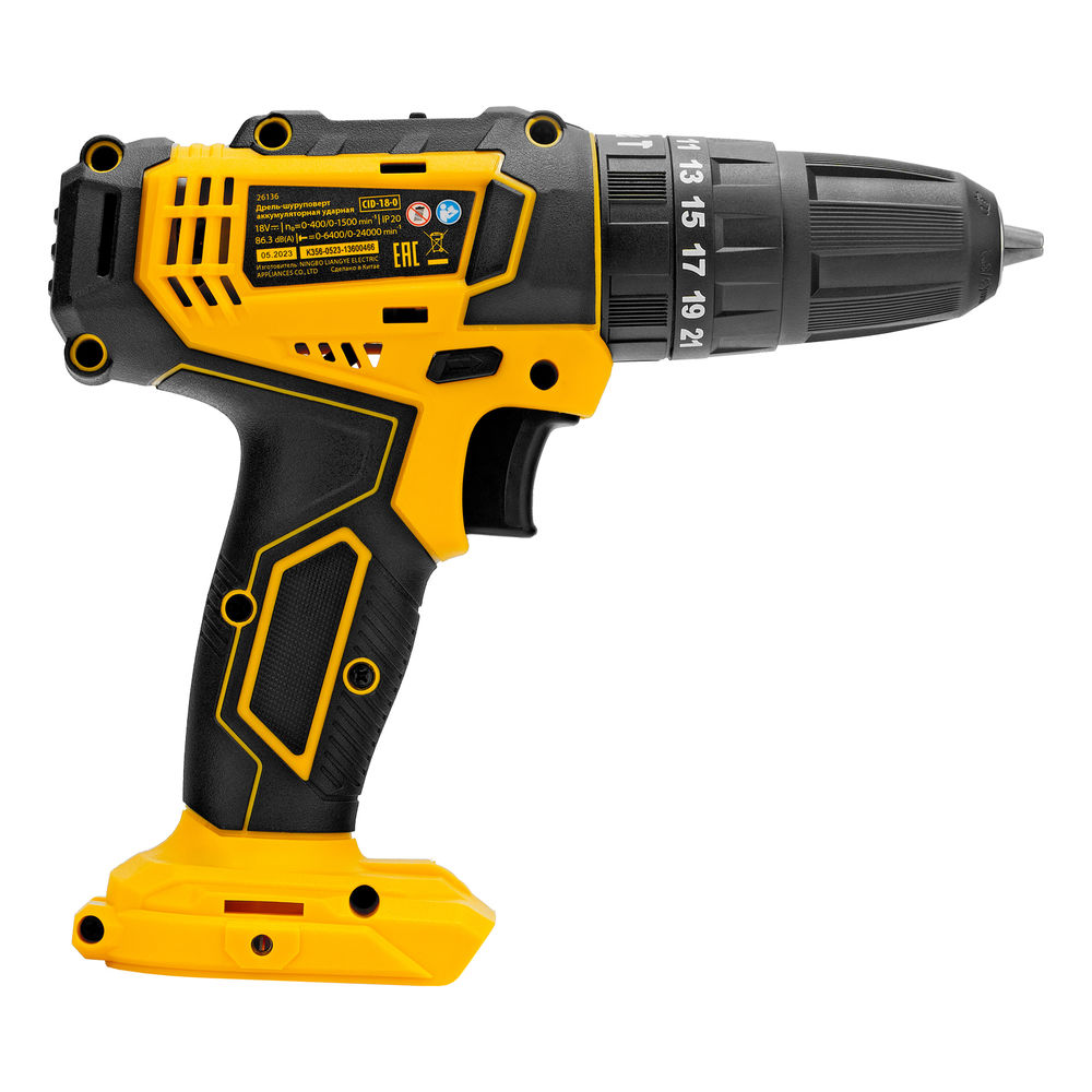 Дрель-шуруповерт аккумуляторная ударная CID-18-0, Li-Ion, 18 В Denzel (26136)