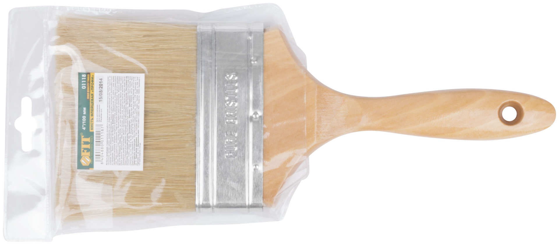 Кисть флейцевая Профи, натур.светлая щетина, деревянная ручка 4 (100 мм) (01118)