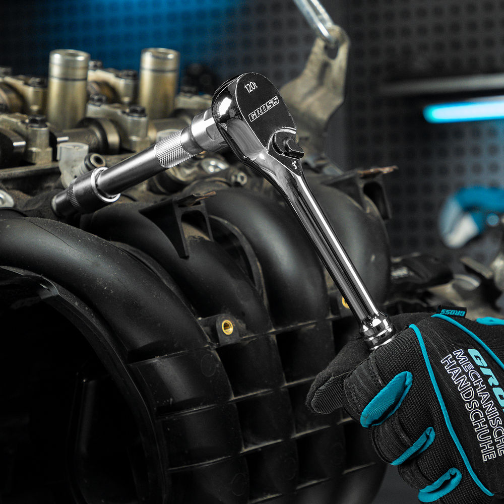 Ключ-трещотка 1/2, CrV, 120 зубьев, цельнометаллический, хром Gross