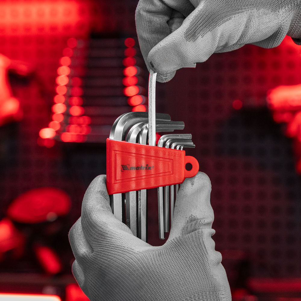 Набор ключей имбусовых HEX, 1.5-10 мм, CrV, 9 шт, коротких, с сатиновым покрытием Matrix