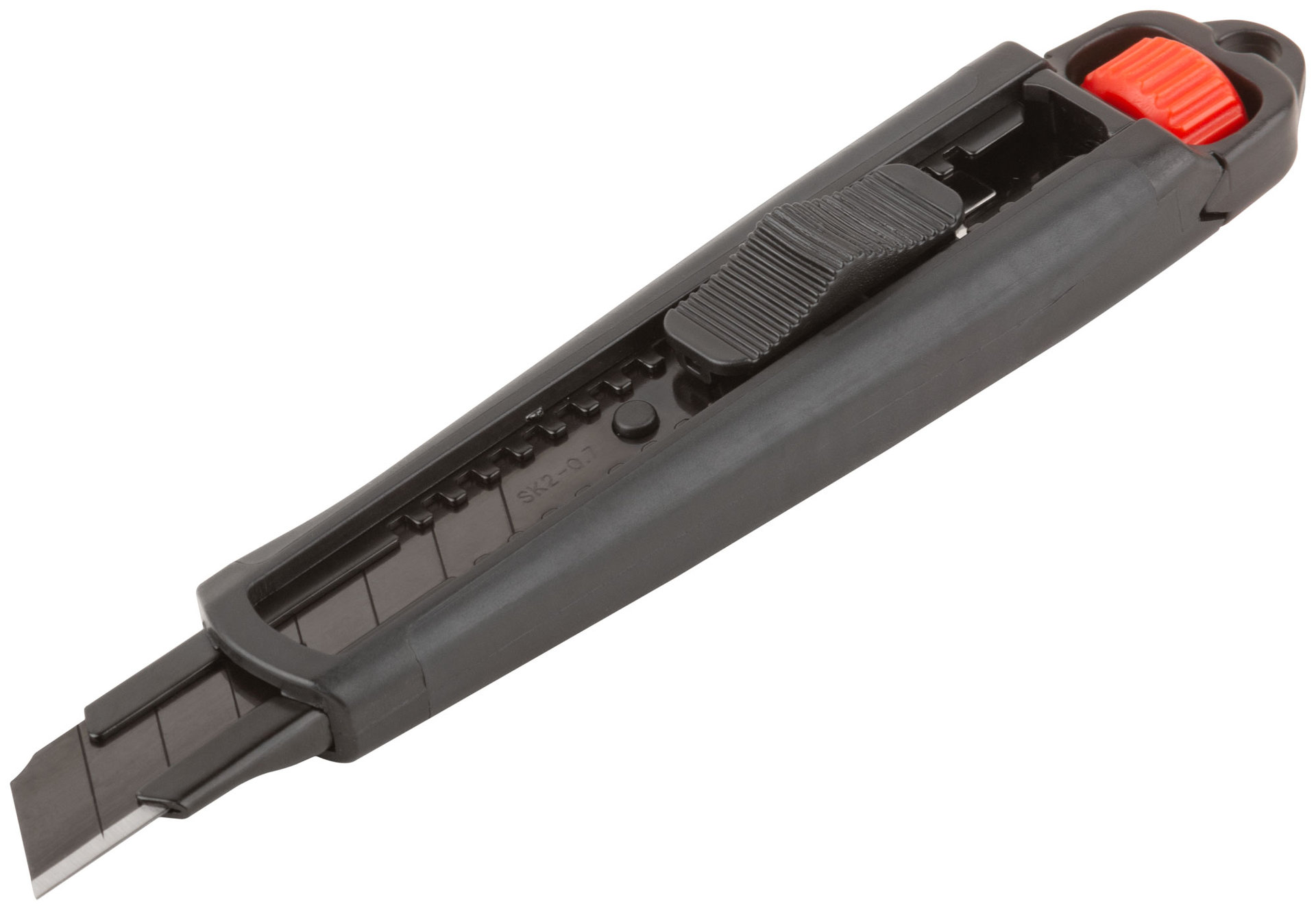 Нож технический 18 мм усиленный прорезиненный, дополнит. пластиковый прижим, черный, Профи (10322)