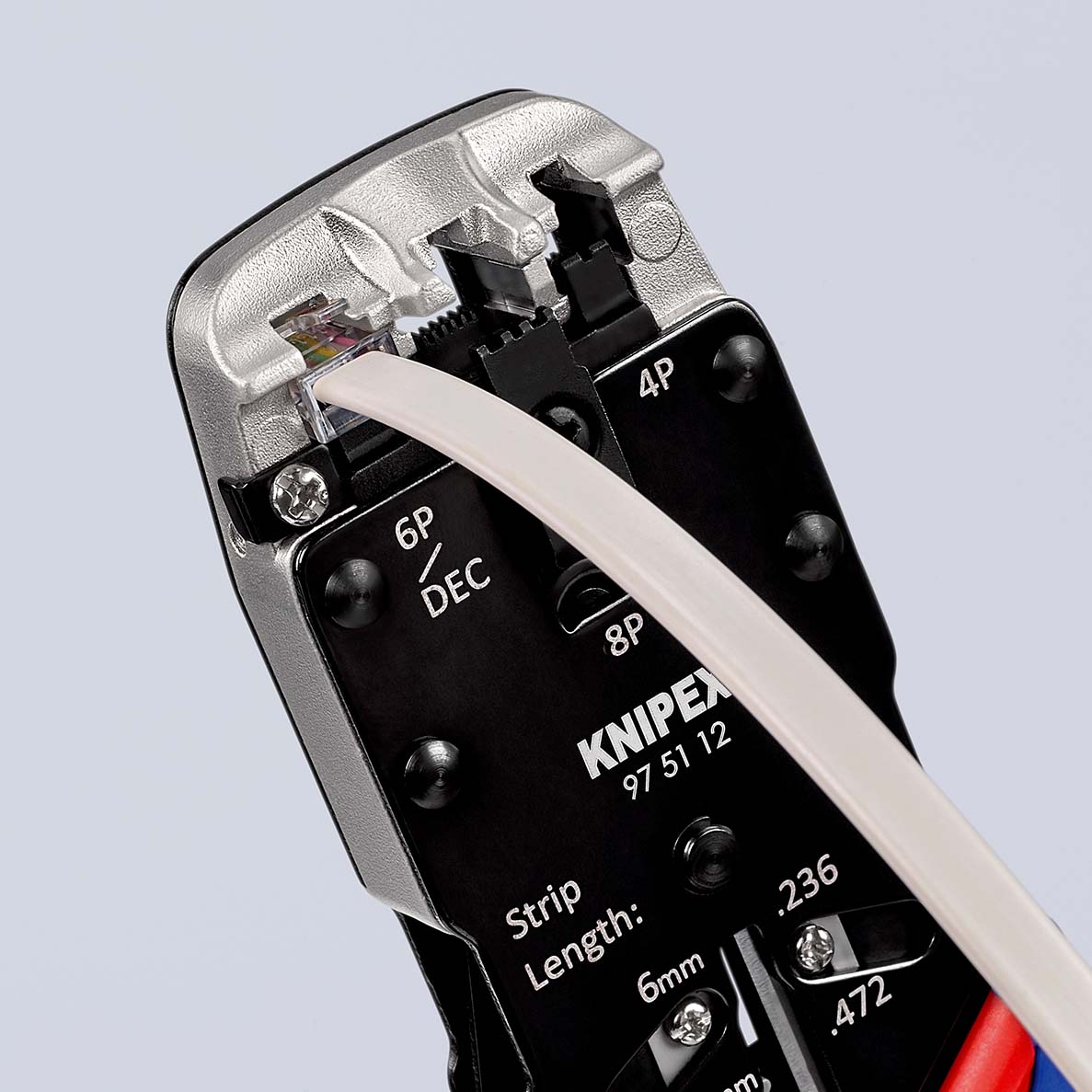 Пресс-клещи для штекеров RJ, 3 гнезда, RJ 10 (4-pin), RJ 11/12 (6-pin), RJ 45 (8-pin), 200 мм (KN-975112)