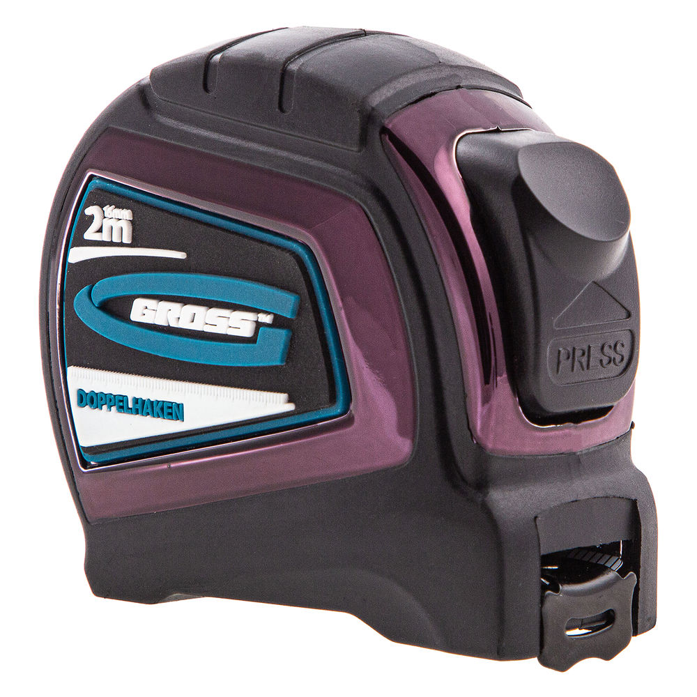 Рулетка Doppelhaken,2 м x 16 мм,односторонний зацеп,Нейлон,двусторонняя шкала,автоматическая фиксация Gross