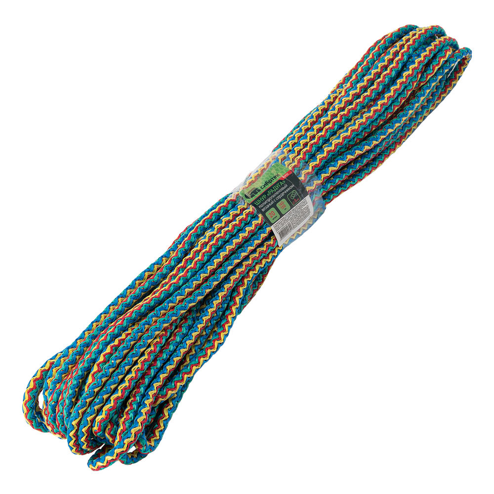 Шнур вязаный полипропиленовый с серд.Радуга, 8 мм, L 20 м, Сибртех (93955)