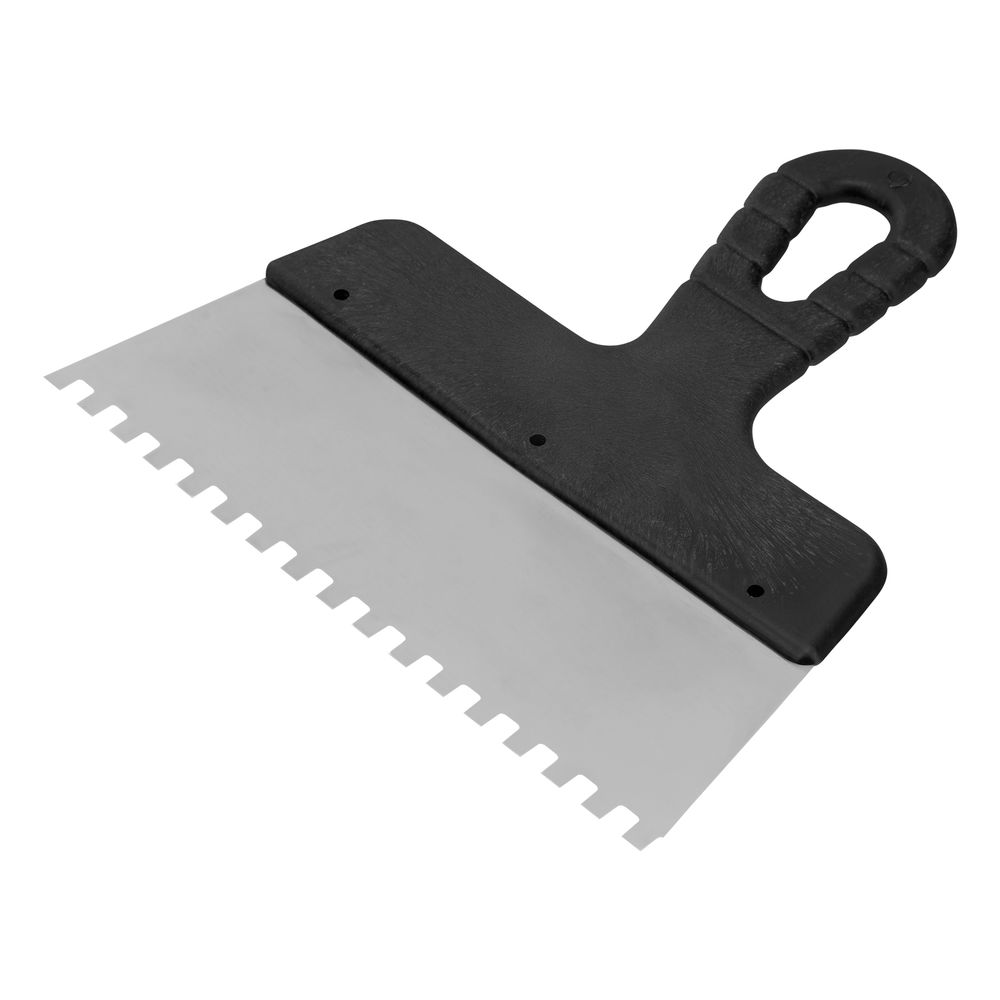 Шпатель из нержавеющей стали, 200 мм, зуб 6 х 6 мм, пластмассовая ручка Сибртех (85464)