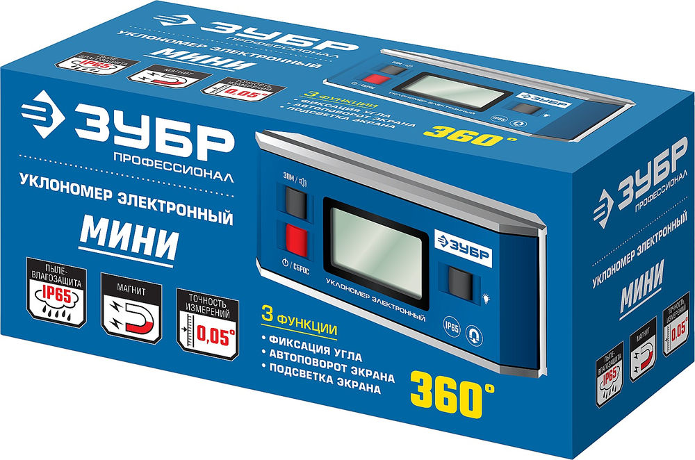 Электронный уровень-уклономер МИНИ, 0 - 90°, ±0.05° ЗУБР Профессионал 34745_z01