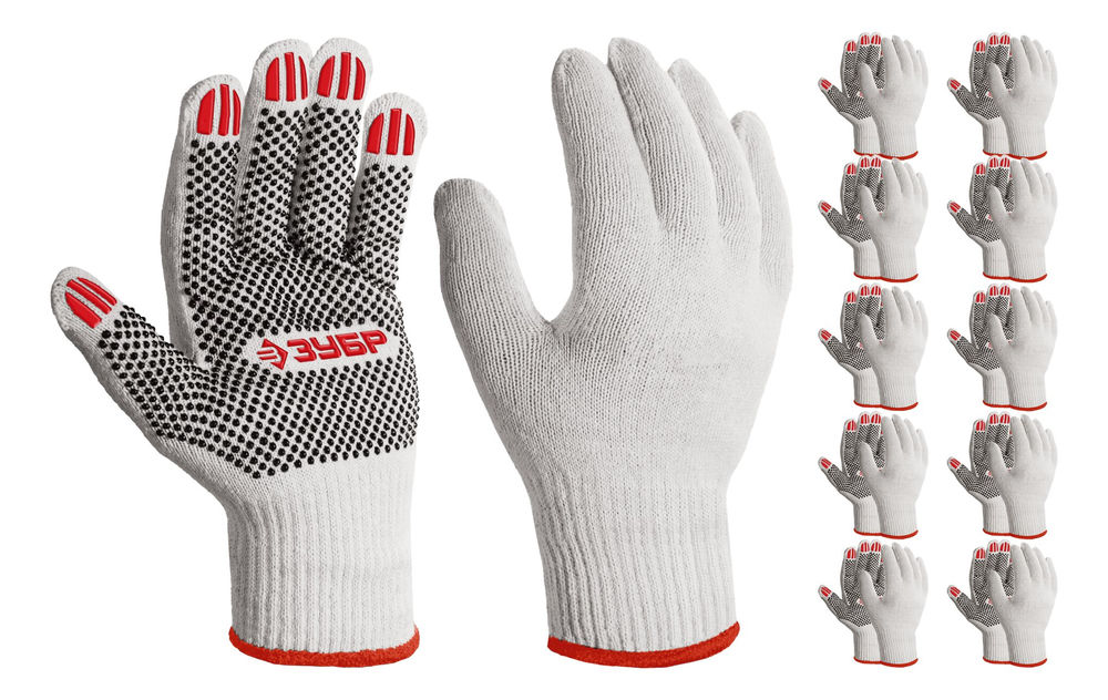 Перчатки х/б ОПТИМА, M (8), с ПВХ покрытием (точка), 10 класс, 10 пар ЗУБР 11440-M10