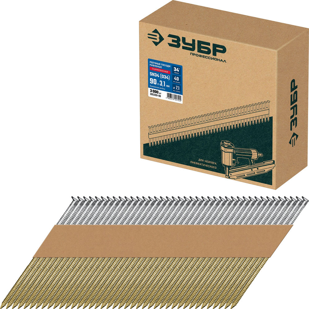 Гвозди реечные рифленые оцинкованные SN34 (D34) 90 x 3.1 мм, 3000 шт ЗУБР 305399-90