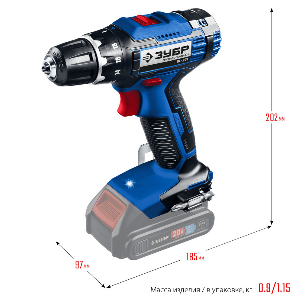 Дрель-шуруповерт 20 В 50 Н·м без АКБ Профессионал ЗУБР Т7 DL-201