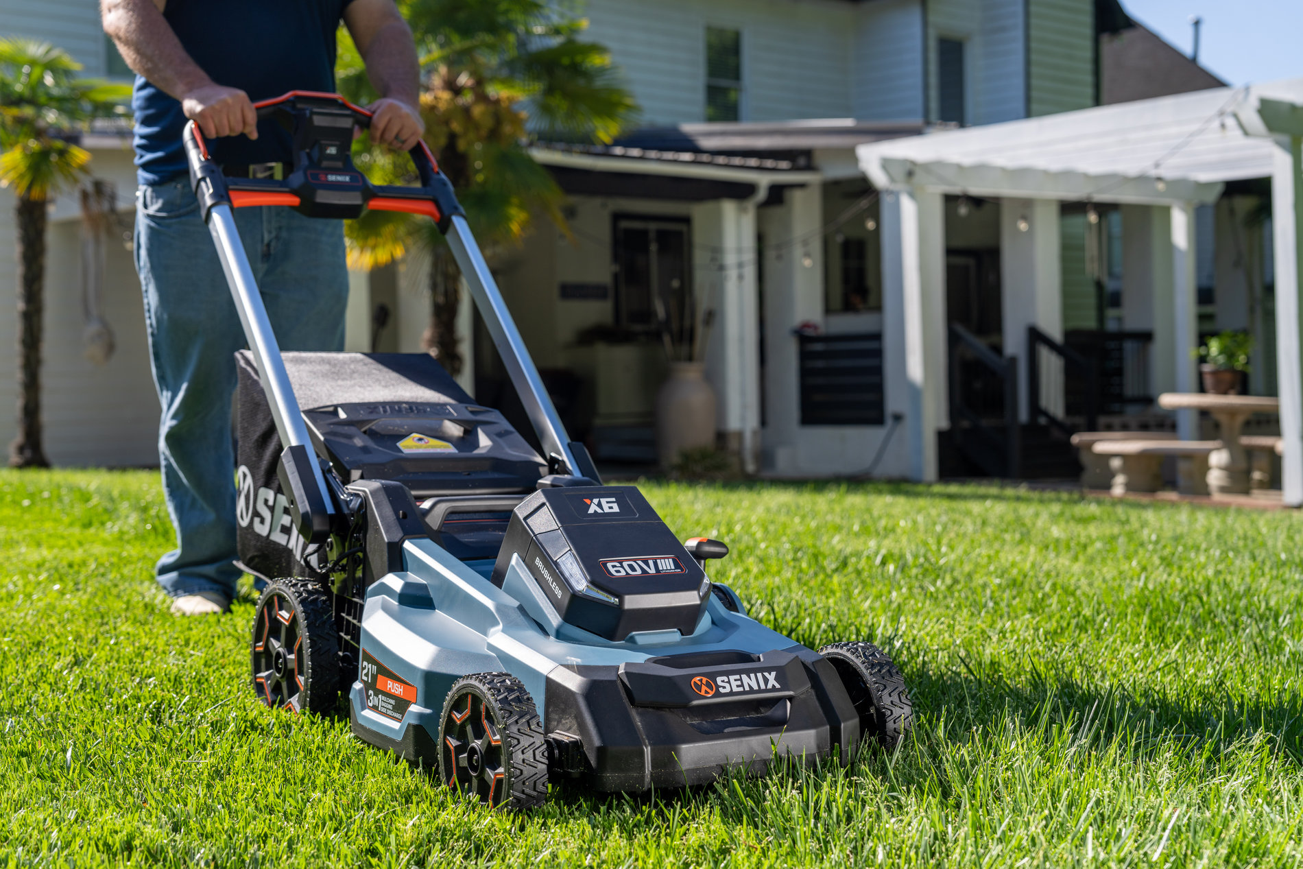 Газонокосилка самоходная аккумуляторная, серия X6, 60В, 3-в-1, 53 см., 1 аккумулятор 4Ач, ЗУ
