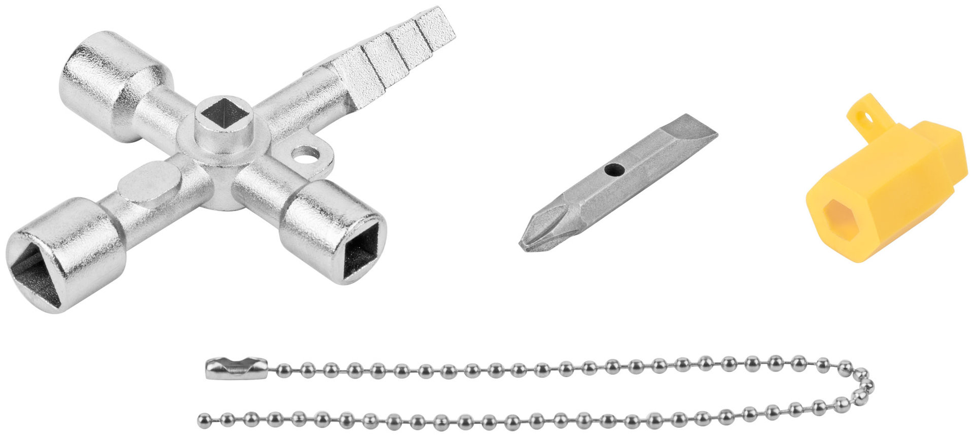 Ключ универсальный для электрошкафов 5-в-1, двусторонняя CrV бита PH2/SL7 (60107)