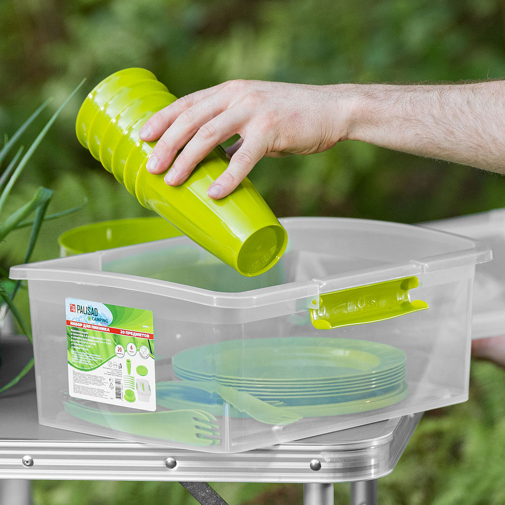 Набор для пикника на 6 персон, 20 предметов, контейнер 9 л в комплекте, Camping Palisad (69451)