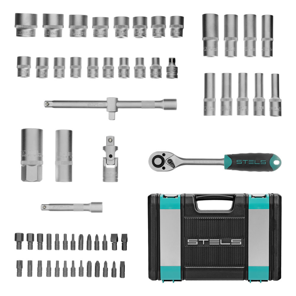 Набор инструментов, 1/2, CrV, пластиковый кейс 60 предметов Stels