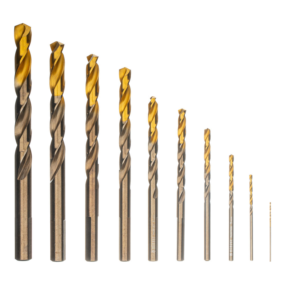 Набор сверл по металлу, 1-10 мм, Р6М5К8-TiN, Golden Tip, 10 шт Denzel (723005)