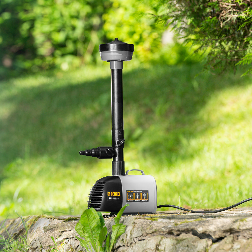 Насос фонтанный FNP110-34, 112 Вт, подъем 3,4 м, 3400 л/ч, колокольчик/каскад/гейзер Denzel (99032)