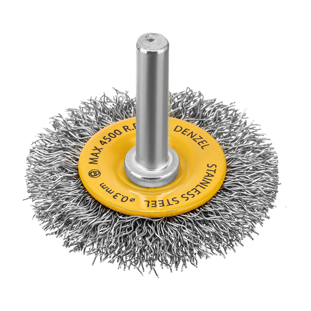 Щетка для дрели, 50 мм, Плоская, со шпилькой, нержавеющая витая проволока Denzel (744623)
