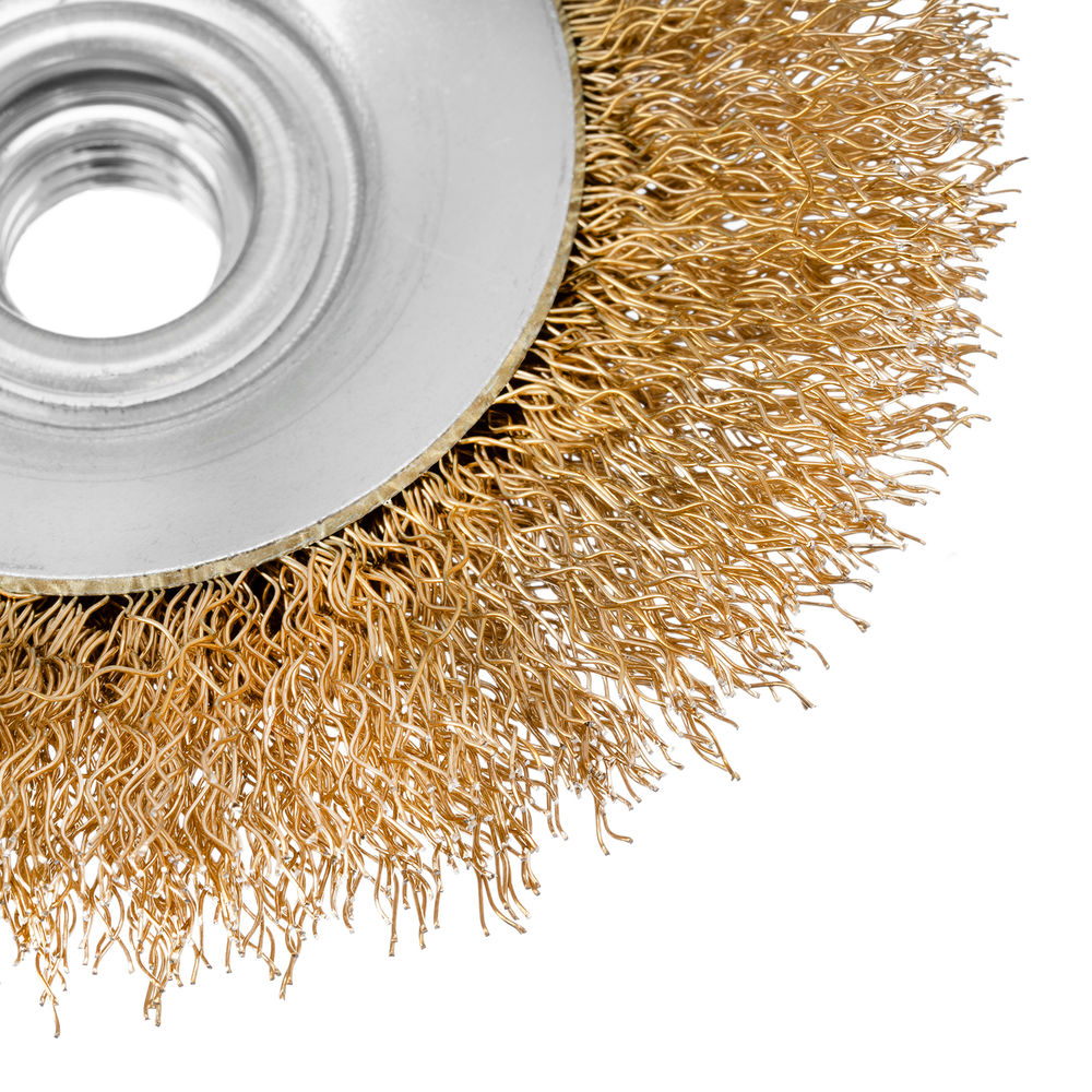 Щетка для УШМ, 100 мм, М14, тарелка, латунированная витая проволока Matrix (74608)