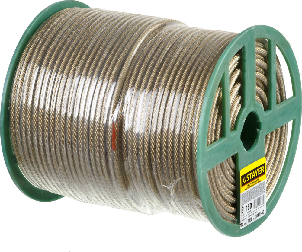 Трос стальной 6 мм, L 150 м, в полимерной оболочке STAYER 30410-60