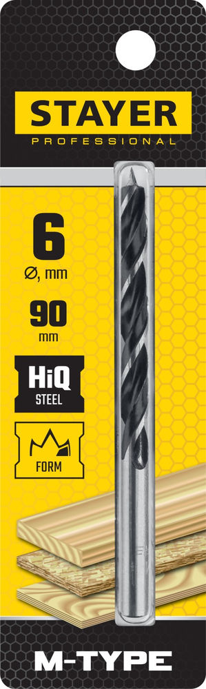 Сверло спиральное по дереву 6.0 x 90/50 мм, М-образная заточка M-type STAYER 2942-090-06