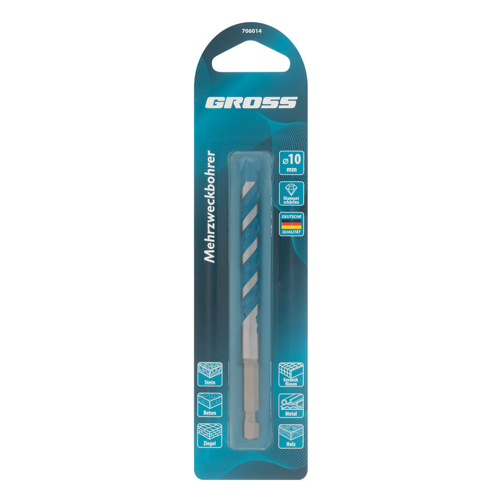 Сверло универсальное, Multipurpose PRO, 6-гр. хвостовик, 10мм Gross (706014)
