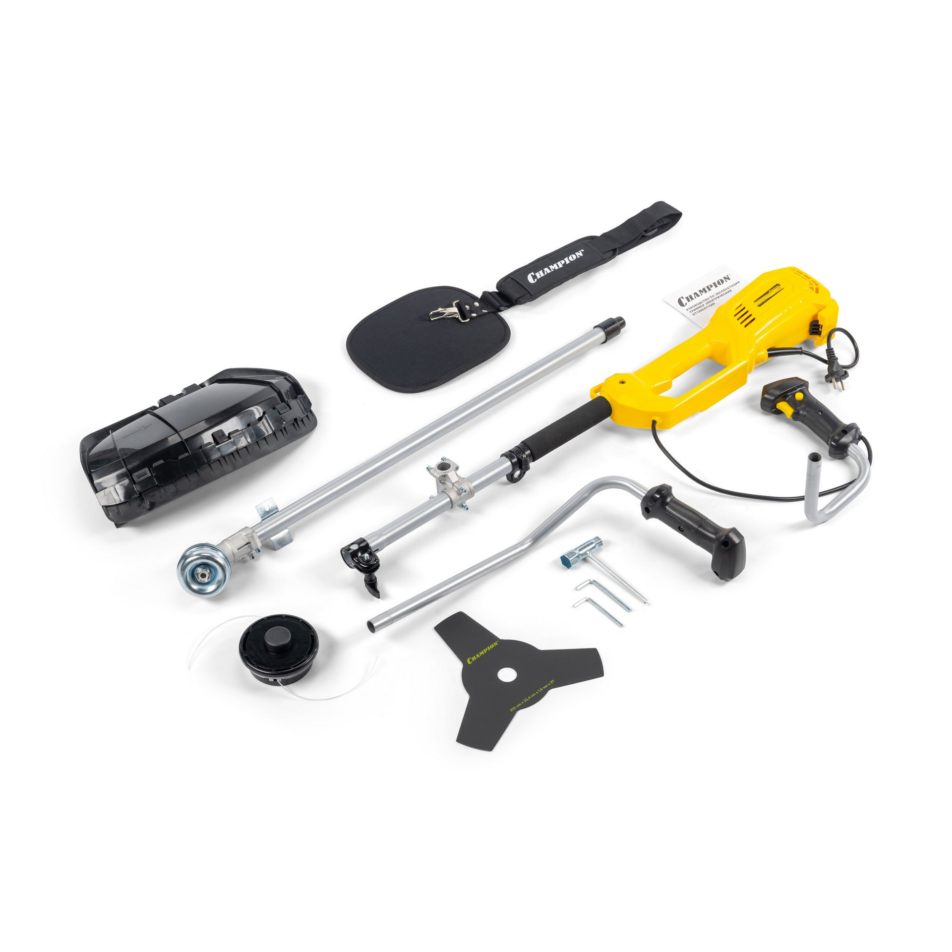 Триммер электрический CHAMPION ET1200 (разъемн.прям. 1200Вт 5кг корд 2*1,6мм 430мм + нож 3*255мм U-ручка) (ET1200)