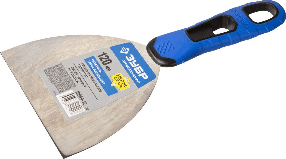 Шпатель нержавеющий 120 мм, х-образное профилированное полотно, облегченная двухкомпонентная ручка ЗУБР Профессионал 10049-12_z03