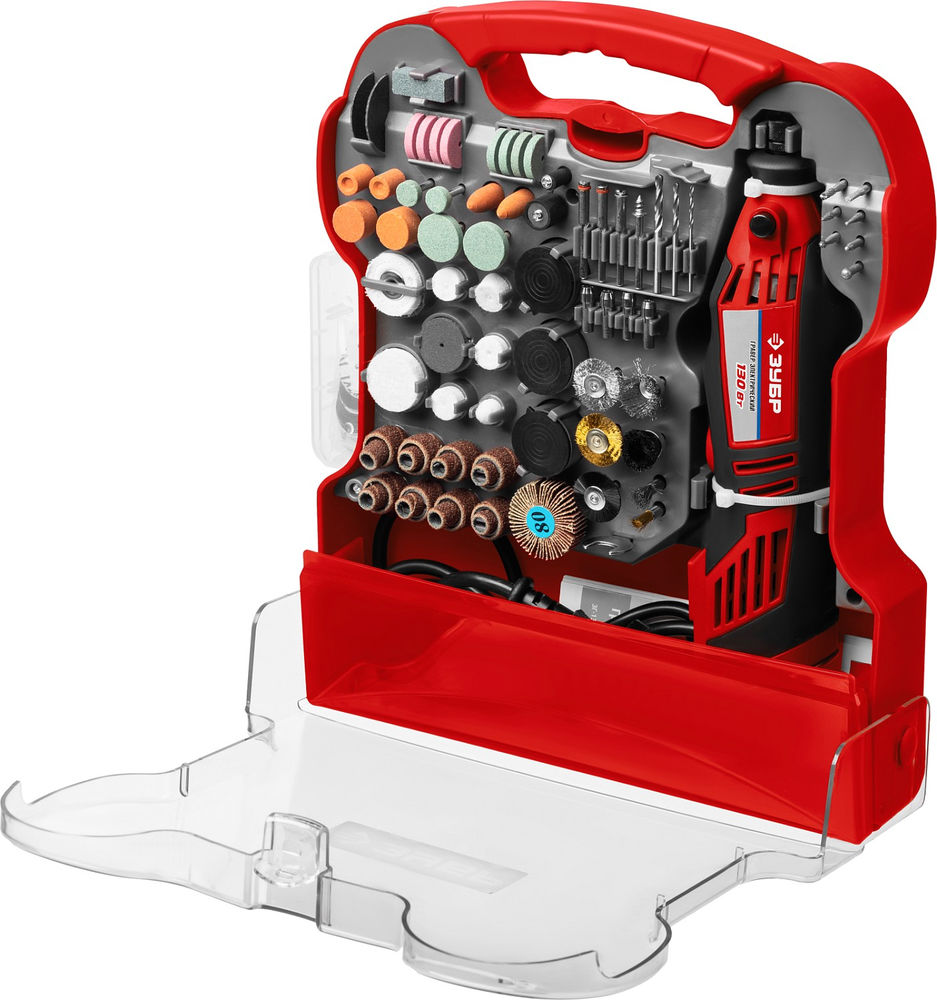 Набор мини-насадок с гравером 172 предмета, 130 Вт ЗУБР ЗГ-130ЭК H172