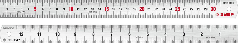 Усиленная нержавеющая линейка длина 0.30 м Профессионал ЗУБР Про-30Д 34280-030-Д