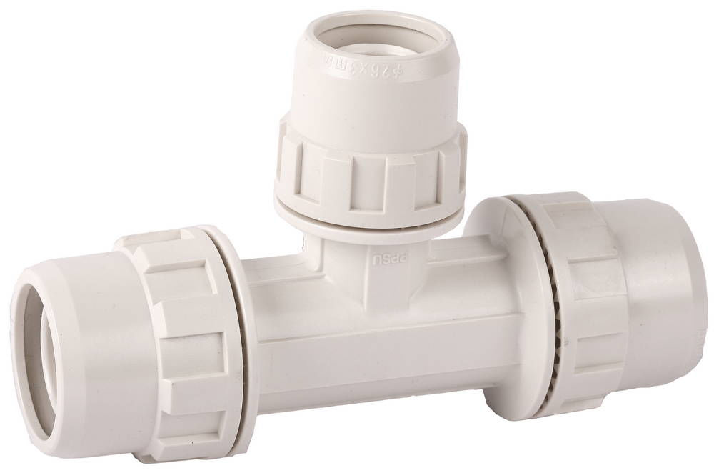 Тройник редукционный ШиреФит штуцер с гайкой - внутренняя резьба - штуцер с гайкой 26 мм - 16 мм - 26 мм ЗУБР 51506-26-16-26