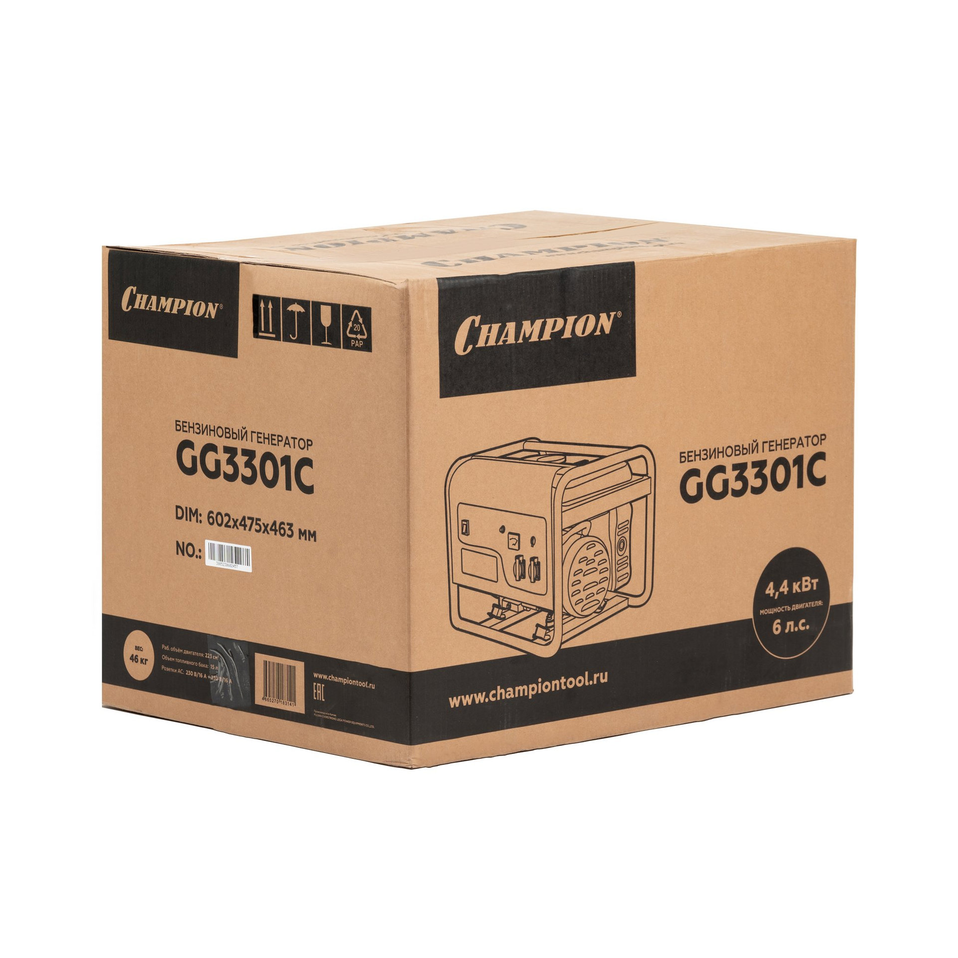 Генератор CHAMPION GG3301C (2,8/3,1кВт 6лс 15л 46кг высокий пусковой ток, 7кВт) (GG3301C)