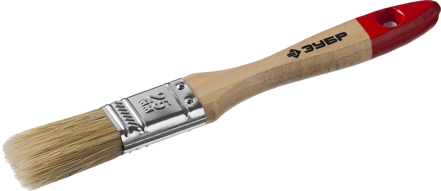 Кисть плоская 25 мм, 1, светлая натуральная щетина, деревянная ручка, все виды ЛКМ ЗУБР УНИВЕРСАЛ 4-01003-025