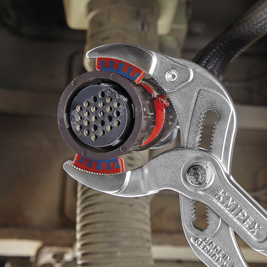 Клещи переставные трубные, зев 10-75 мм, длина 250 мм, пластиковые насадки на губках, хром (KN-8113250)