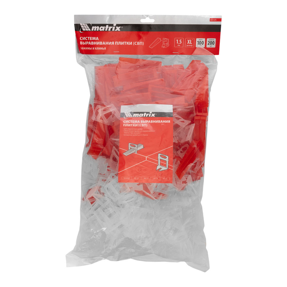 Комплект зажим + клин для системы выравнивания плитки СВП Ворота XL, 200/100 шт. в пакете Matrix (88125)