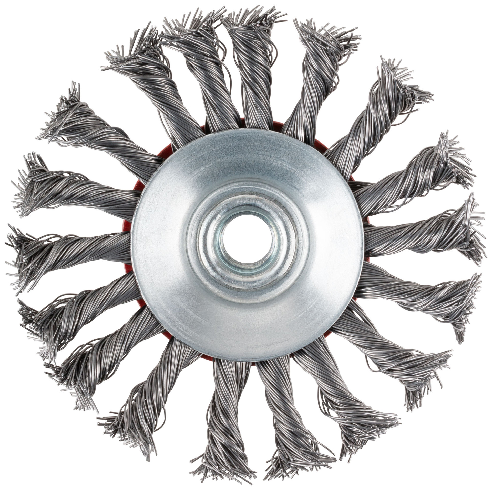 Корщетка-колесо с наклоном, гайка М14, стальная витая проволока 115 мм, блистер (39088)