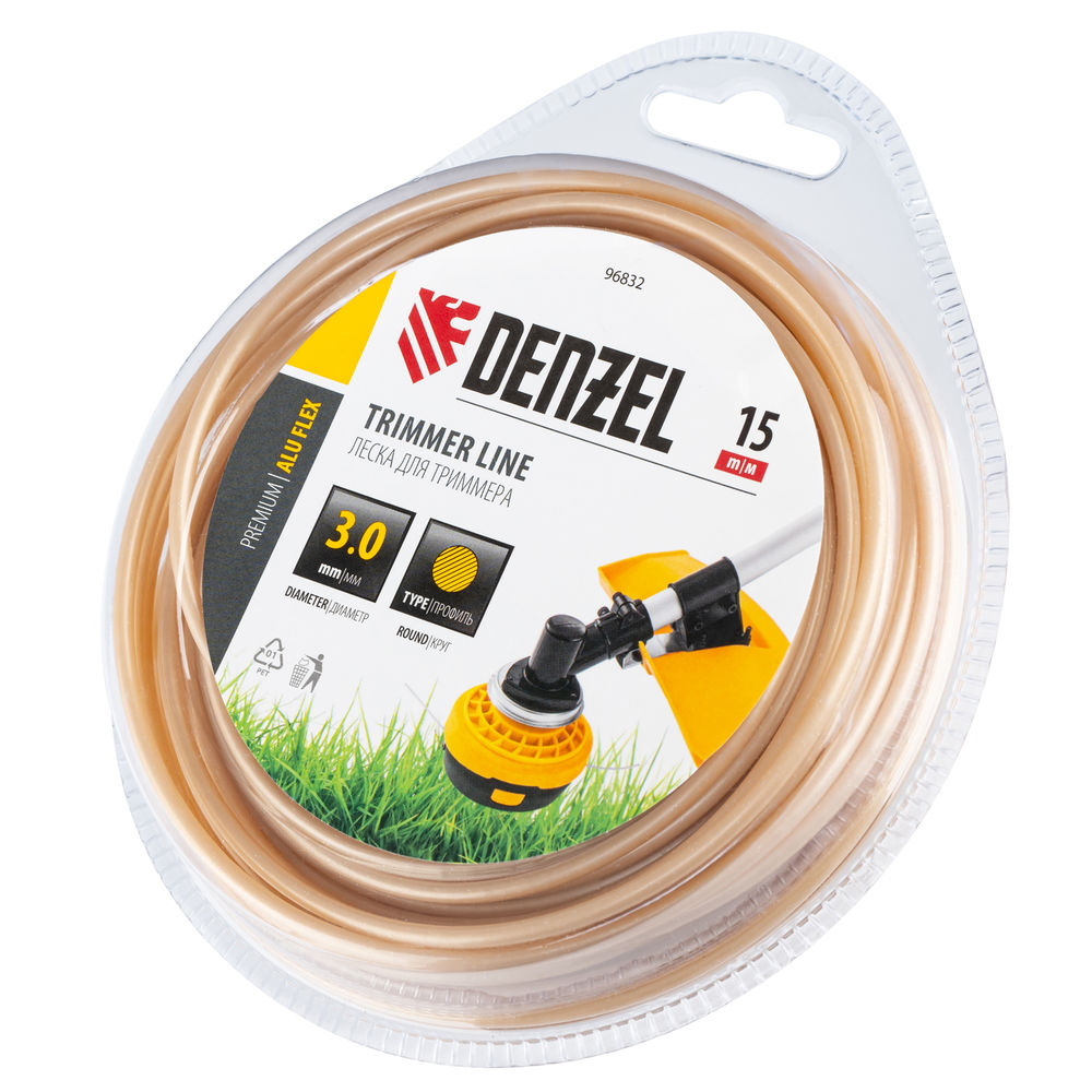 Леска для триммера армированная алюминием круглая, 3,0мм х 15м, блистер ALUFLEX Denzel (96832)