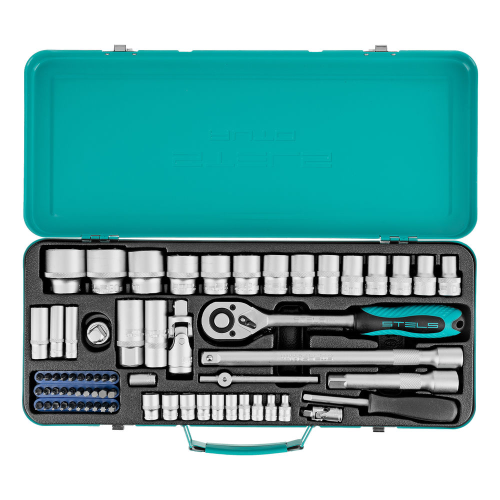 Набор торцевых головок с трещоткой, 1/2 и 1/4, 68 предметов Stels