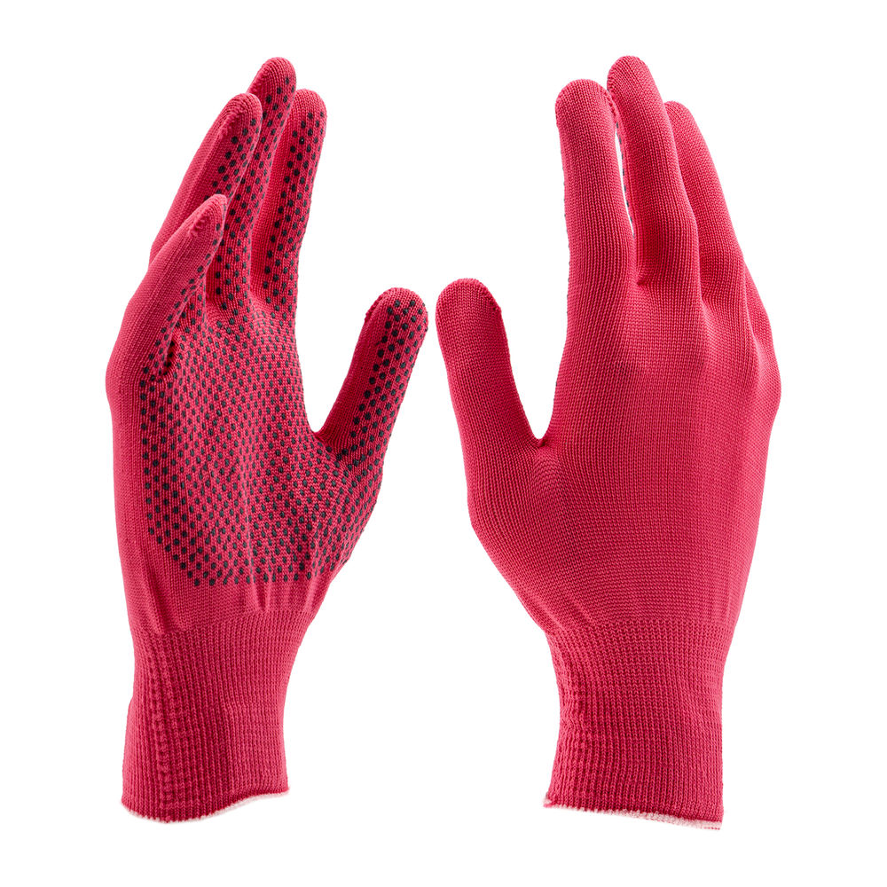 Перчатки Нейлон, ПВХ точка, 13 класс, цвет розовая фуксия, L (67826)