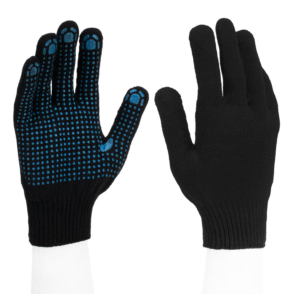 Перчатки трикотажные, ПВХ-покрытие Точка, 10 класс, черные (67855)