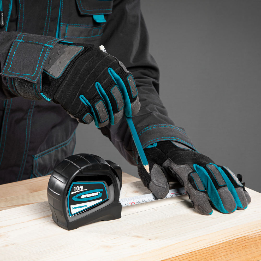 Рулетка Doppelhaken,10 м x 25 мм,двухсторонний зацеп,Нейлон,двусторонняя шкала,автоматическая фиксация Gross