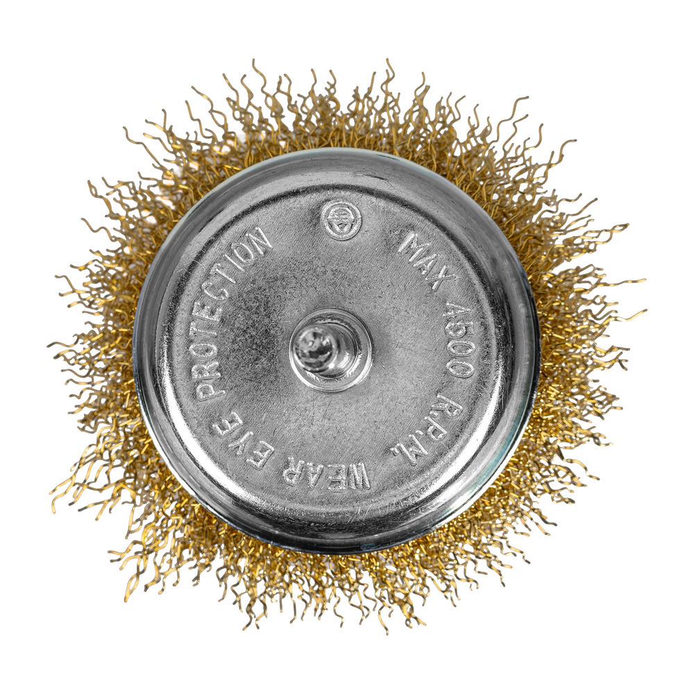 Щетка для дрели, 75 мм, чашка со шпилькой, латунированная витая проволока Matrix (74478)