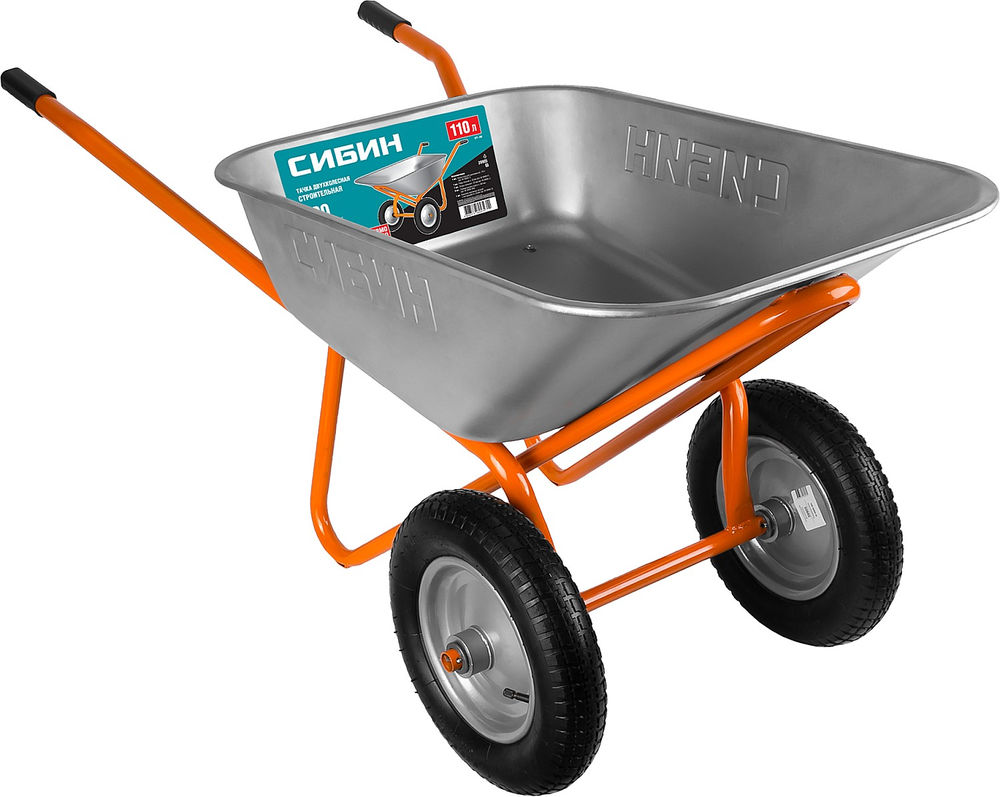 Строительная тачка двухколесная 110 л 200 кг пневматические колеса СИБИН СТ-22 39905_z01