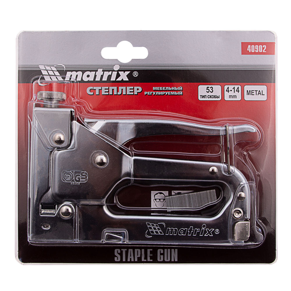 Степлер мебельный регулируемый, тип скобы 53, 4-14 мм Matrix (40902)
