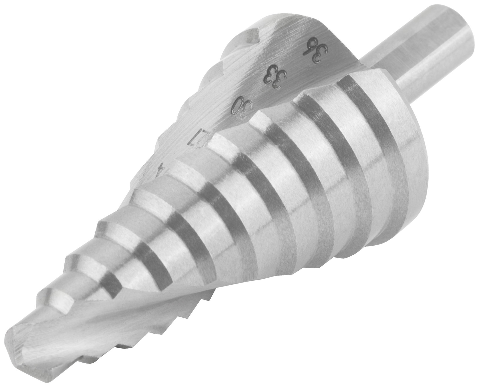 Сверло ступенчатое HSS по металлу, спиральный профиль, 10 ступеней, 9-36 мм