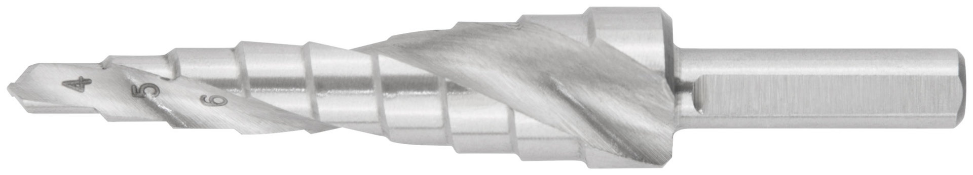 Сверло ступенчатое HSS по металлу, спиральный профиль, 9 ступеней, 4-12 мм