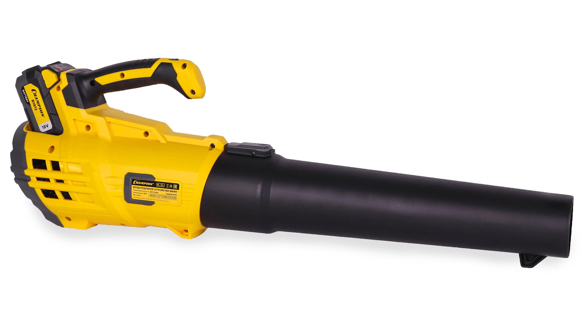 Воздуходувка аккумуляторная 18В4Ач Li-ion1,9кг12мин594м?/ч38м/сек безАКБиЗУ CHAMPION BB1811