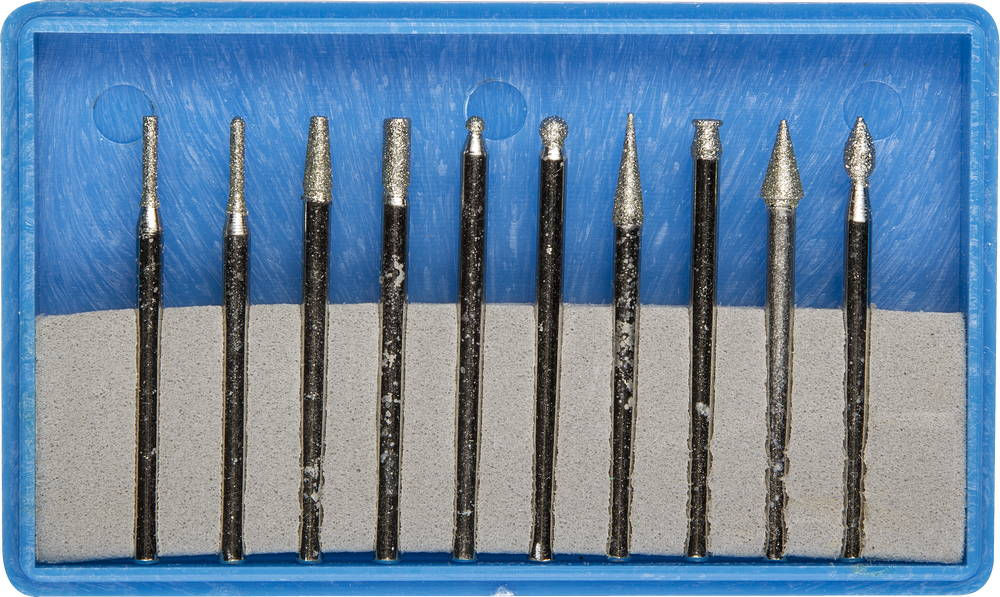 Набор алмазных мини-насадок для гравера 10 шт, хвостовик d 3 мм, P 150–180 ЗУБР Профессионал 33383-H10