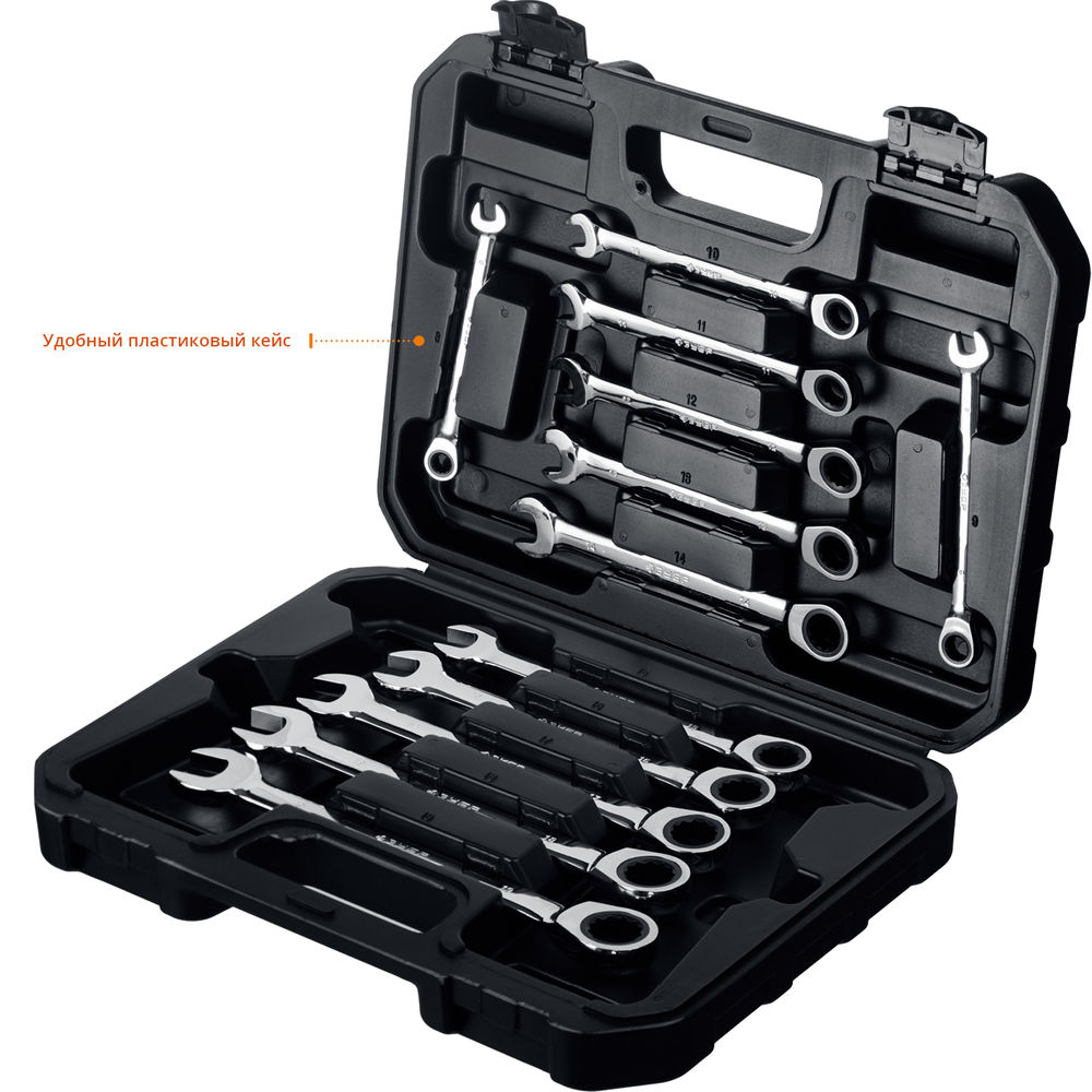 Набор ключей гаечных комбинированных трещоточных 12 шт 8-19 мм Профессионал ЗУБР 27073-H12